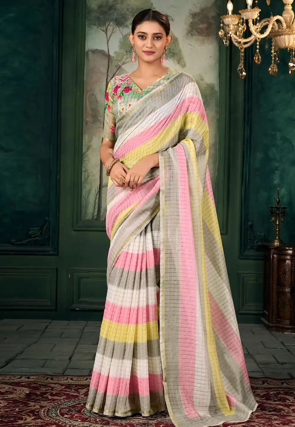 Multicolor Chanderi Saree With Blouse 291562