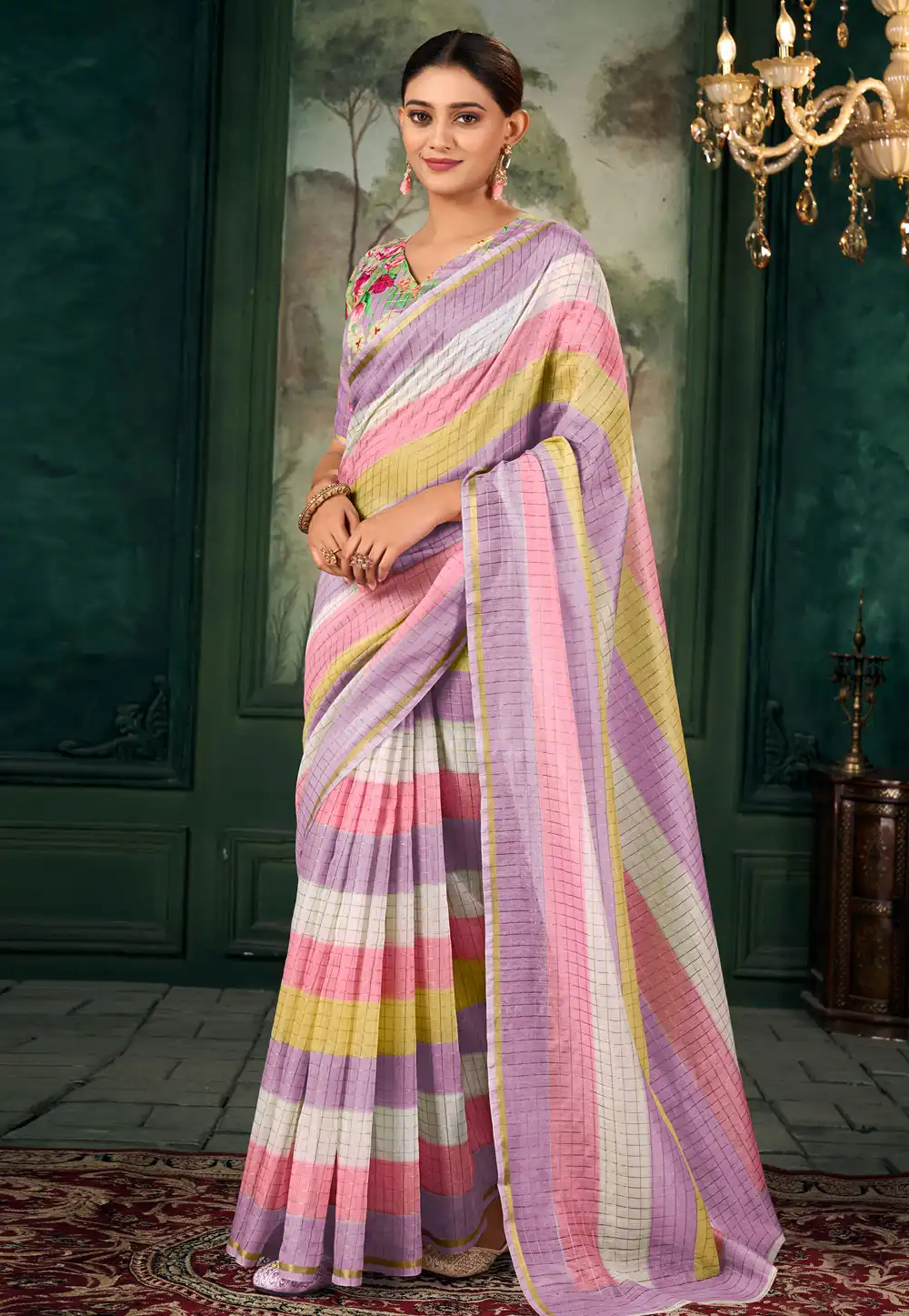 Multicolor Chanderi Saree With Blouse 291563