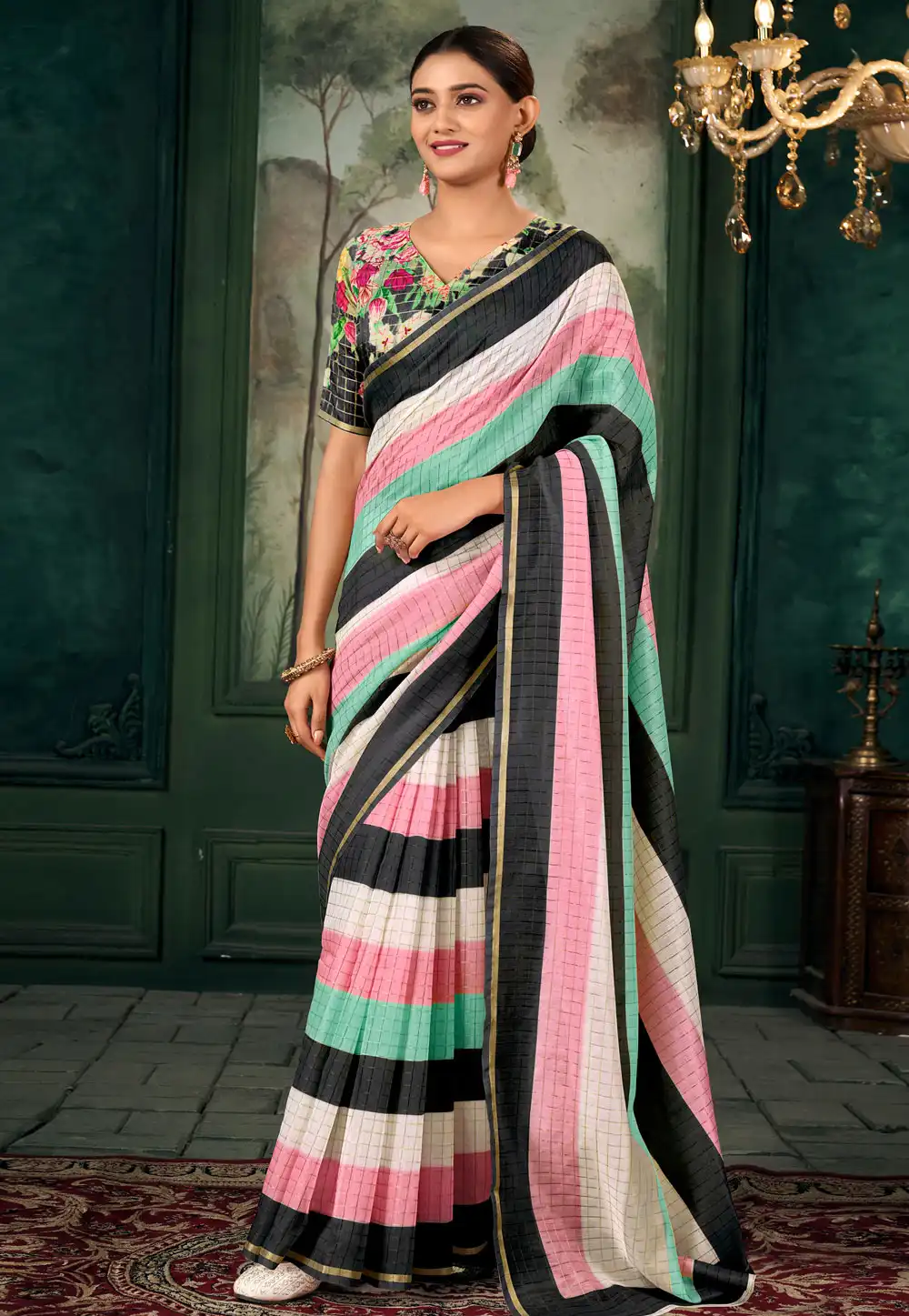 Multicolor Chanderi Saree With Blouse 291564