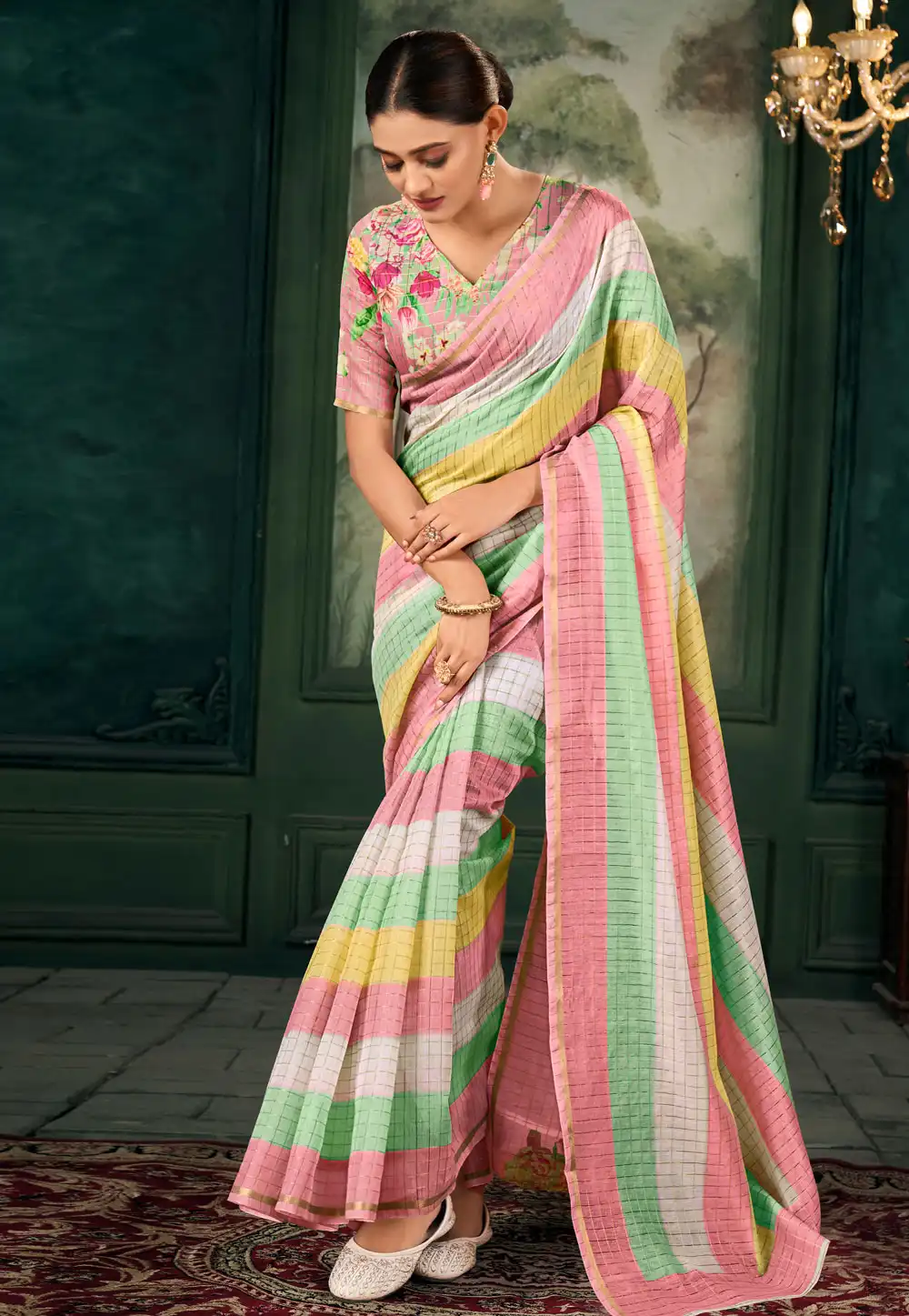 Multicolor Chanderi Saree With Blouse 291565