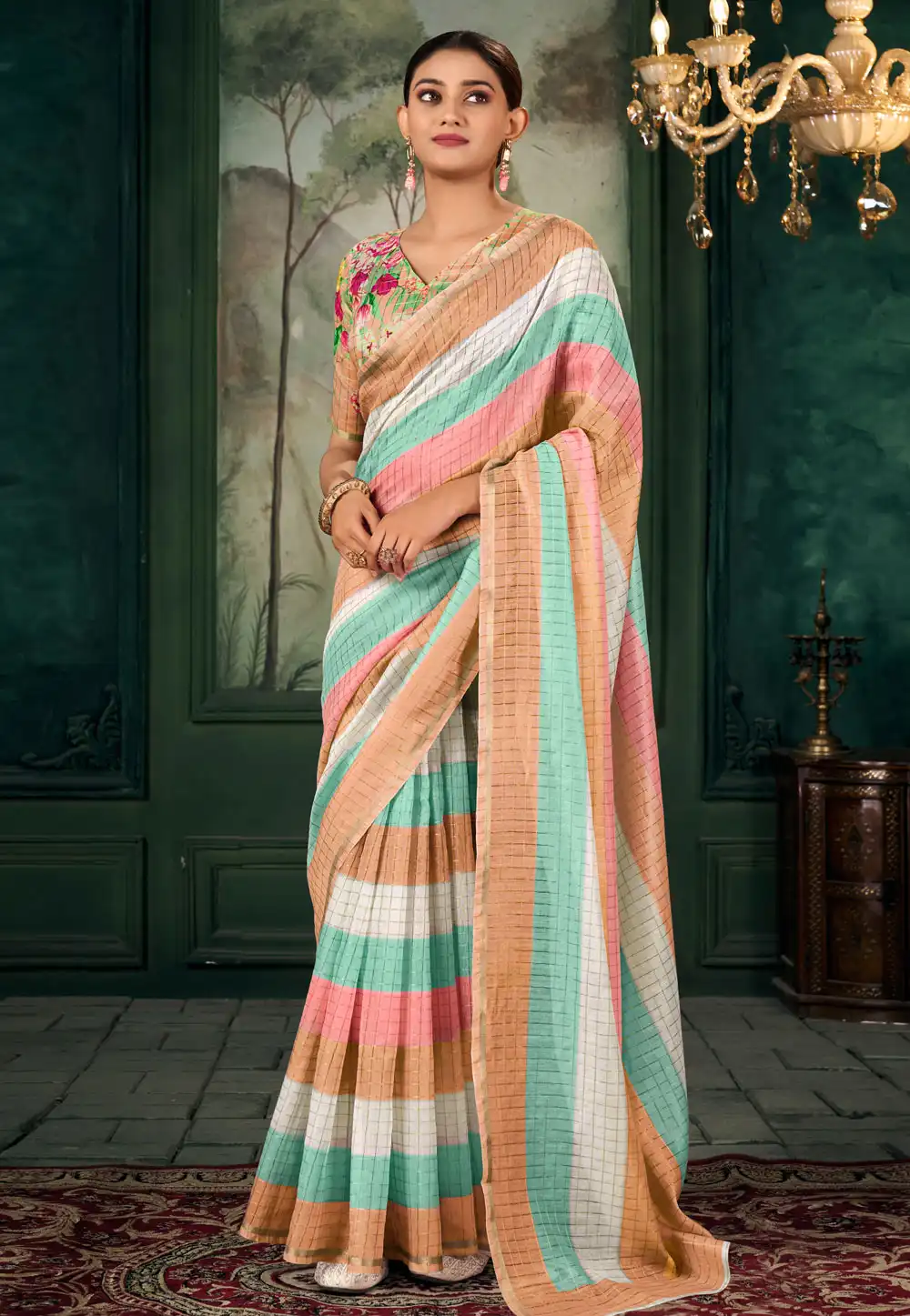 Multicolor Chanderi Saree With Blouse 291566