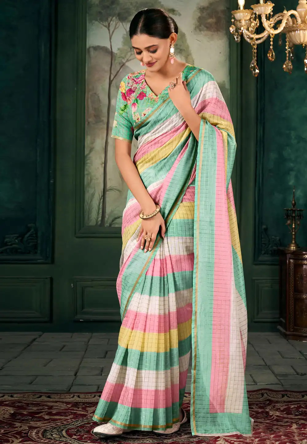 Multicolor Chanderi Saree With Blouse 291567