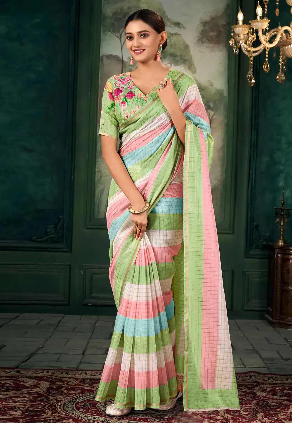 Multicolor Chanderi Saree With Blouse 291568