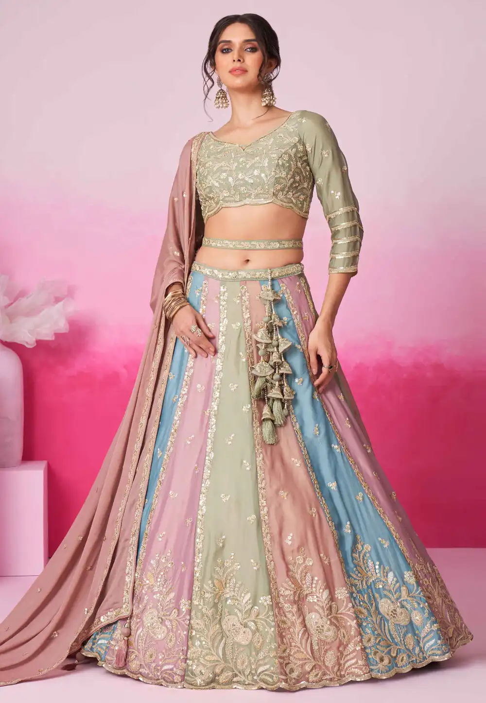 Multicolor Chiffon A Line Lehenga Choli 291835