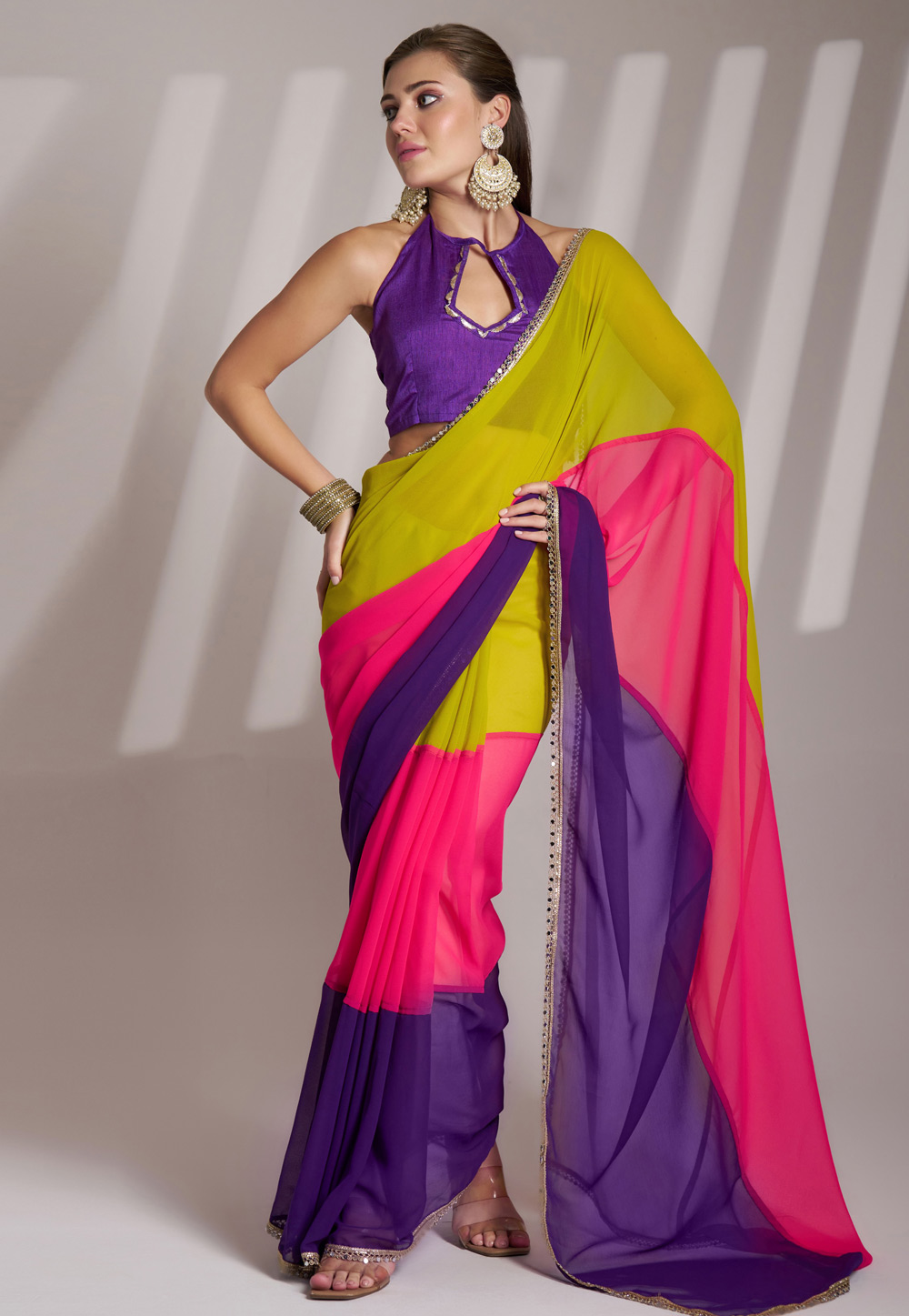 Multicolor Chiffon Saree With Blouse 304964