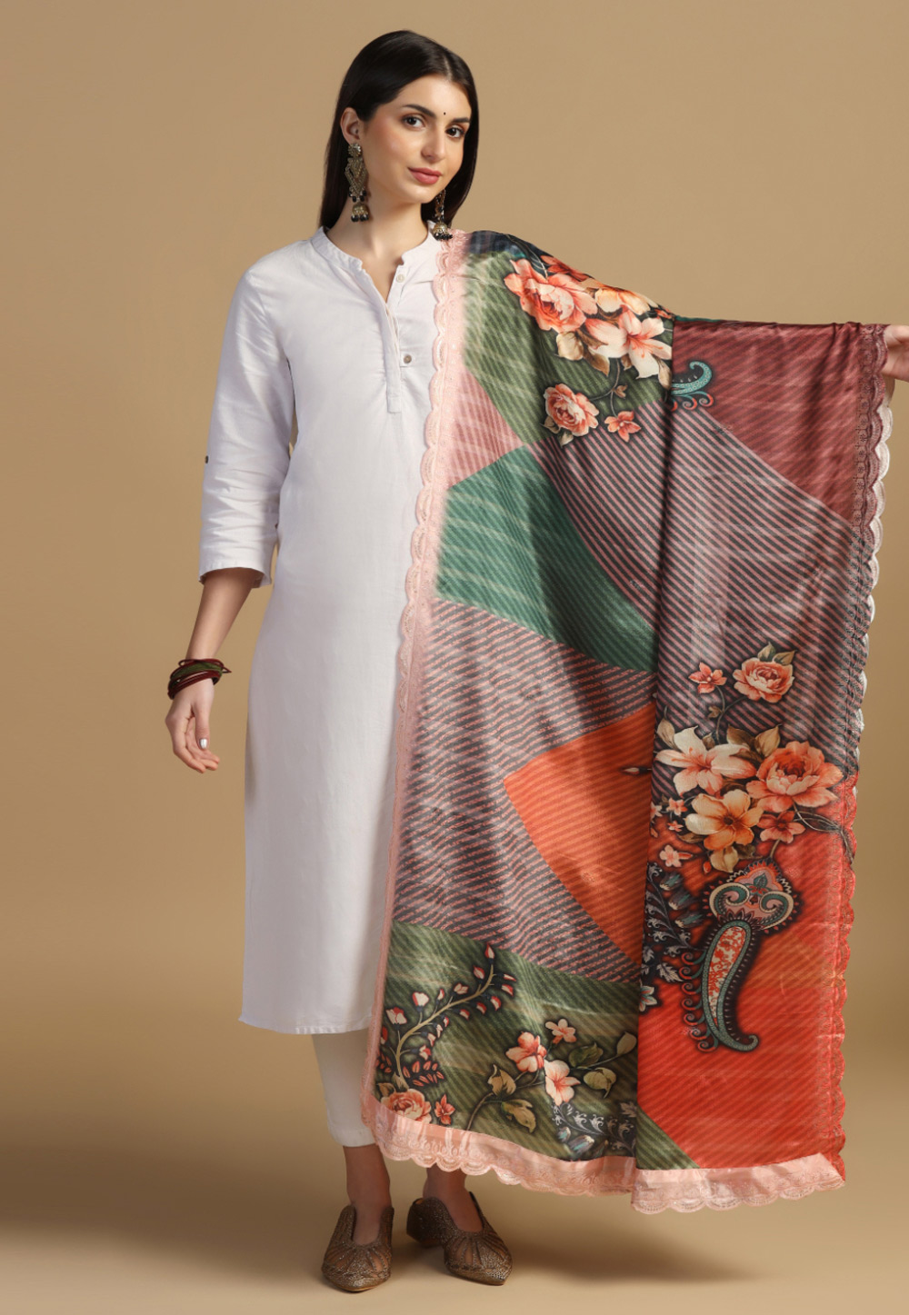 Multicolor Chinon Dupatta 305774