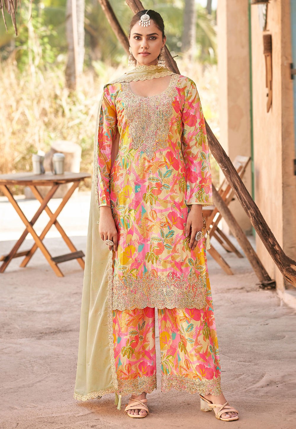 Multicolor Chinon Pakistani Suit 305068