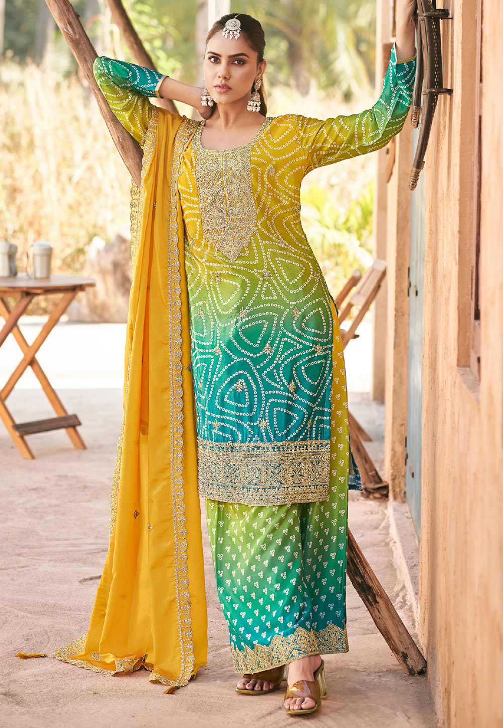 Multicolor Chinon Pakistani Suit 305070