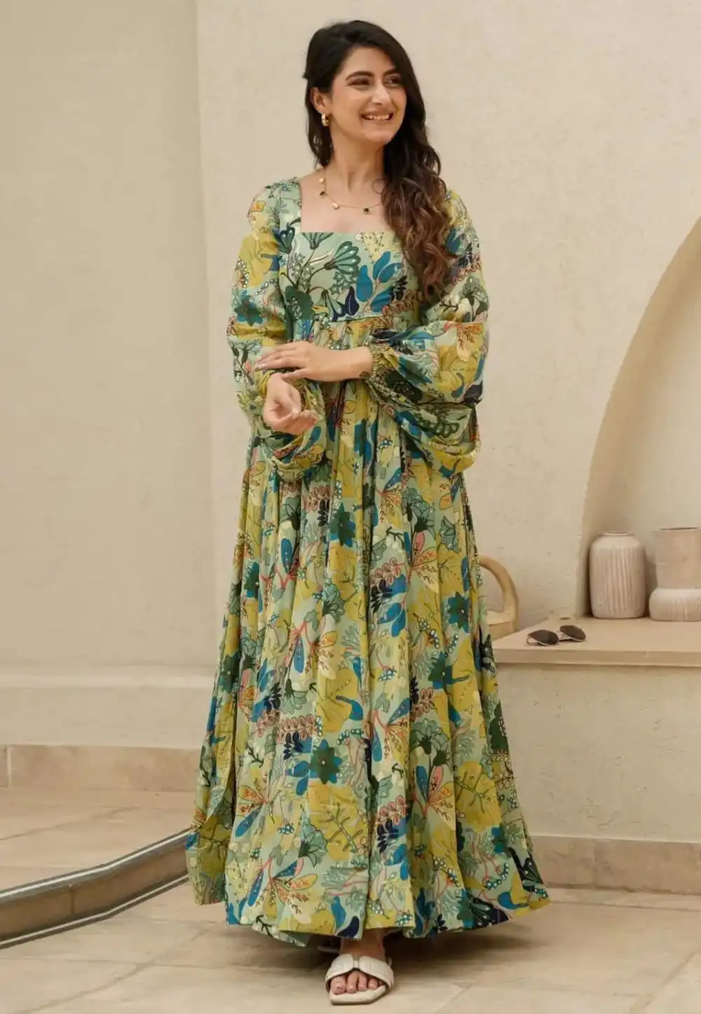 Multicolor Chinon Printed Gown 293460