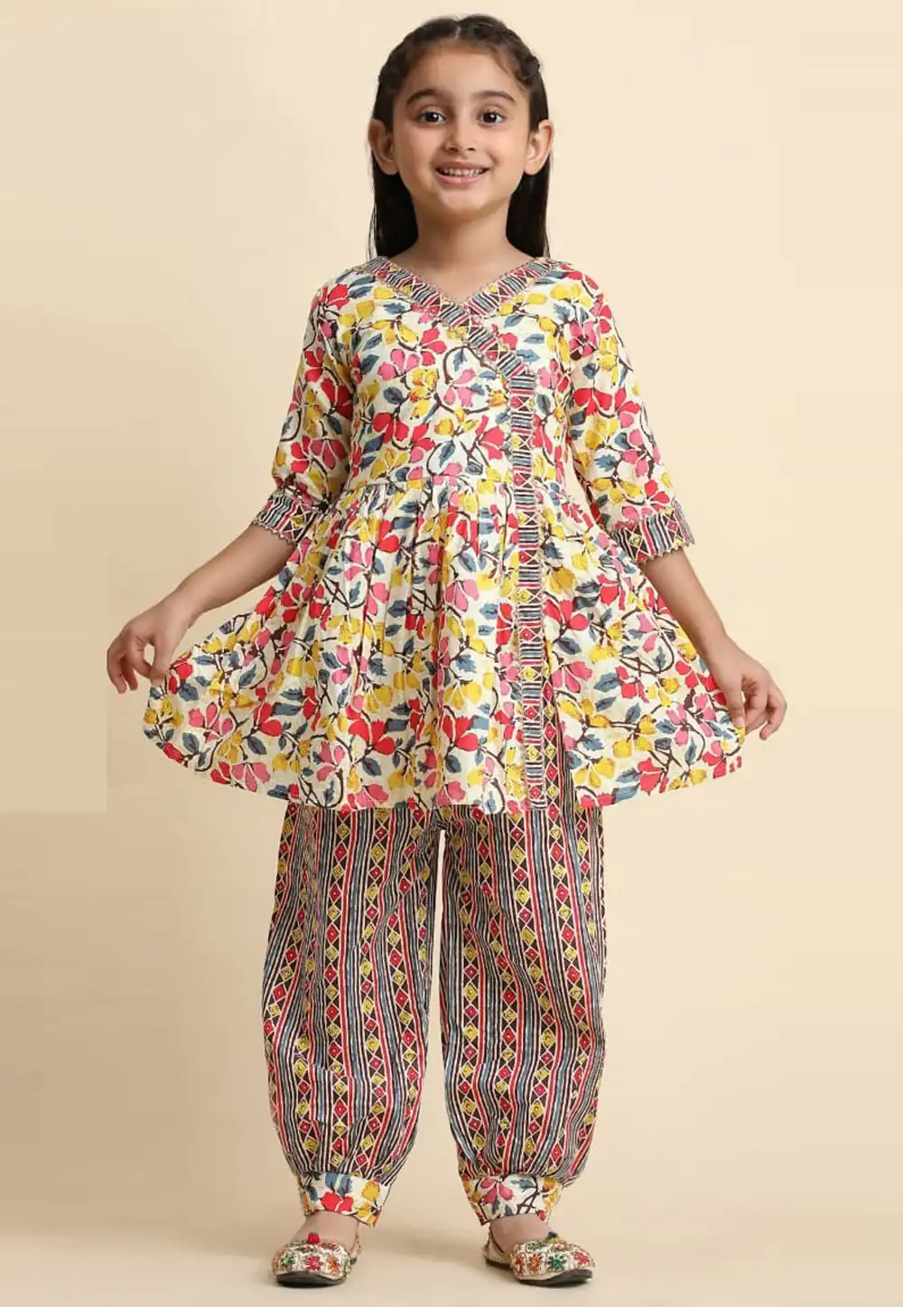 Multicolor Cotton Kids Palazzo Suit 293565