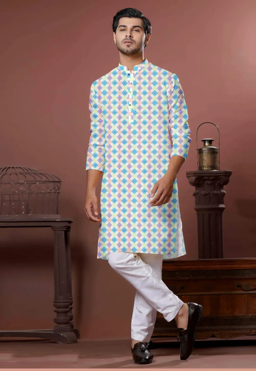 Multicolor Cotton Kurta Pajama 302143