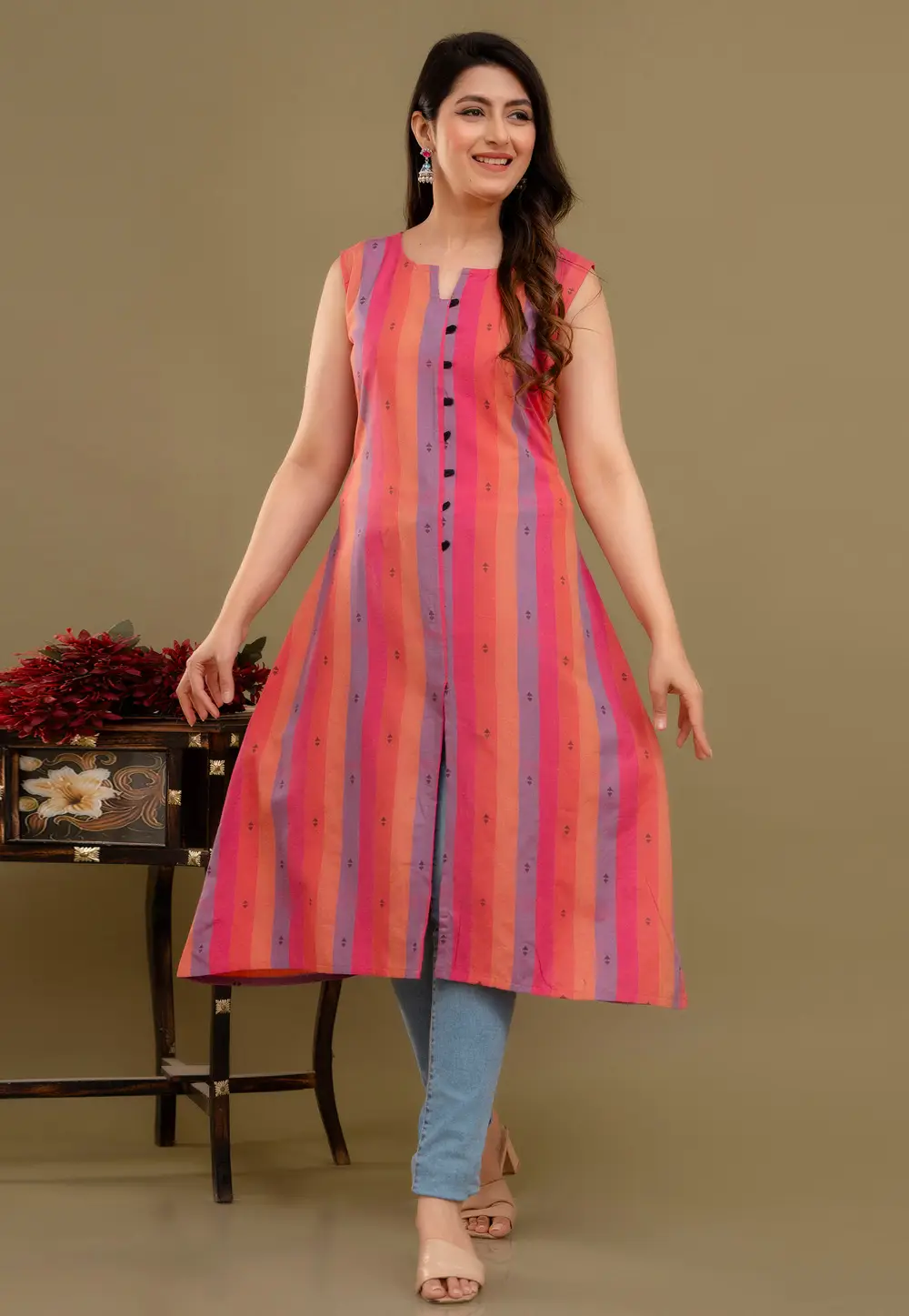 Multicolor Cotton Long Kurti 296718