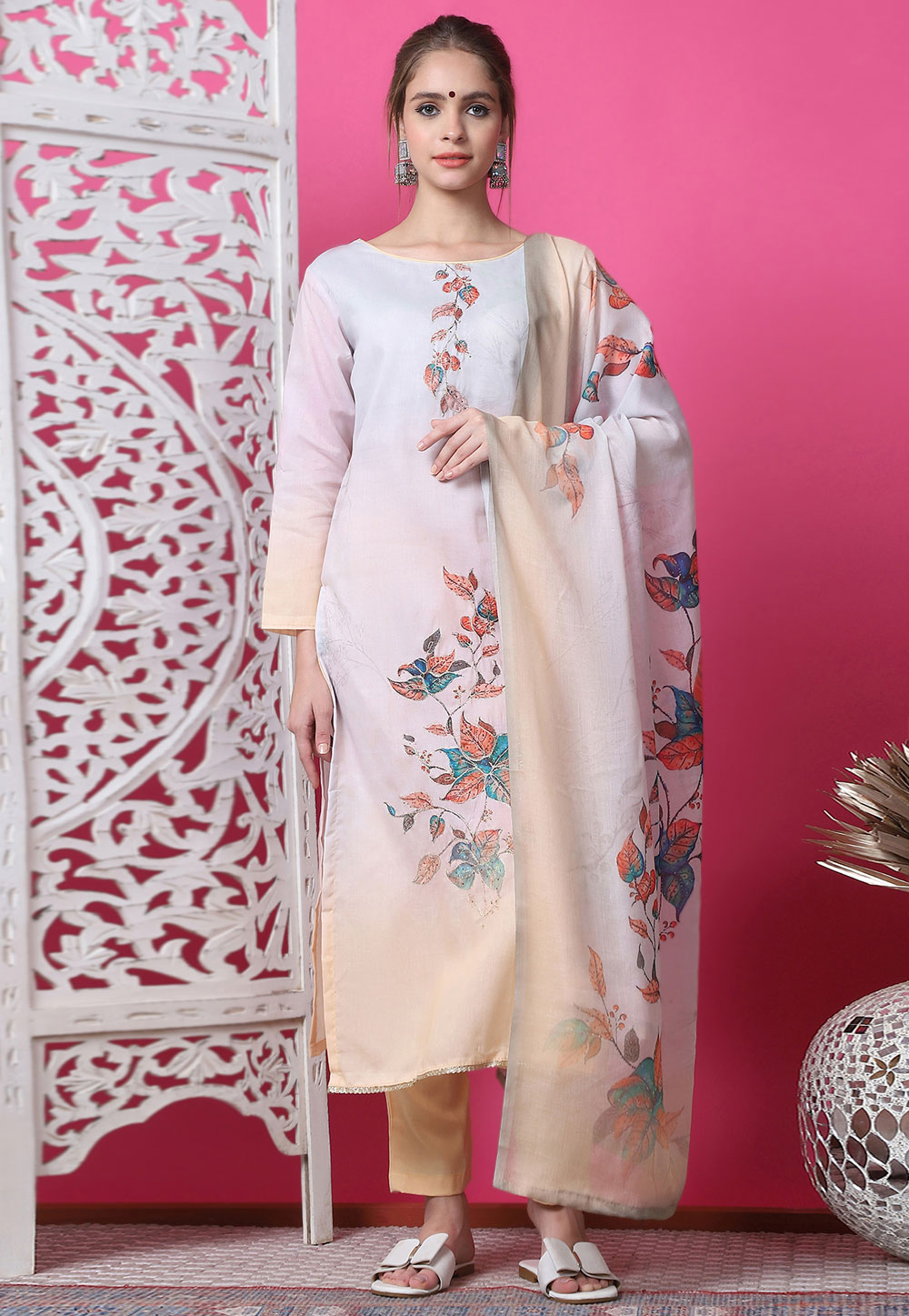 Multicolor Cotton Pant Style Suit 310093