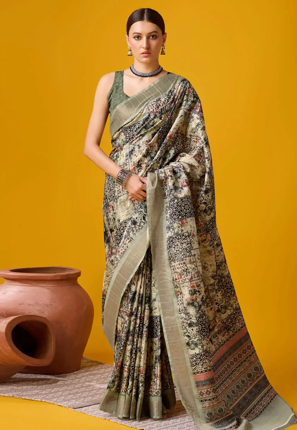 Multicolor Cotton Saree With Blouse 303120