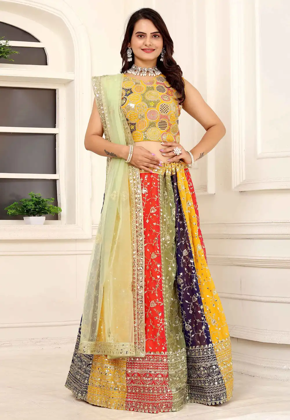 Multicolor Faux Georgette Lehenga Choli 292356