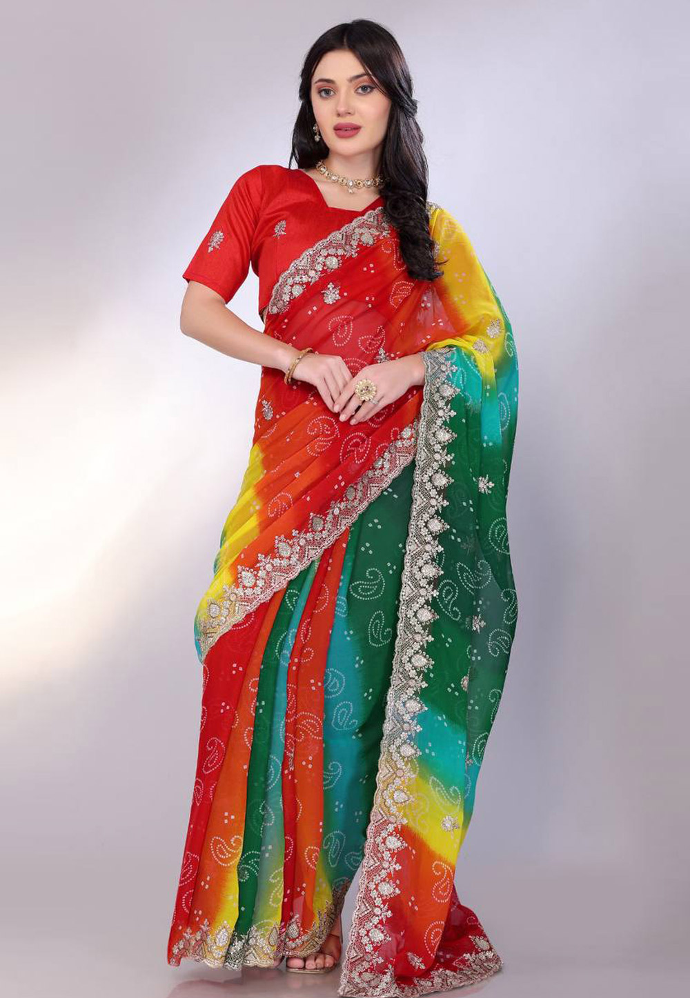 Multicolor Georgette Saree With Blouse 304981