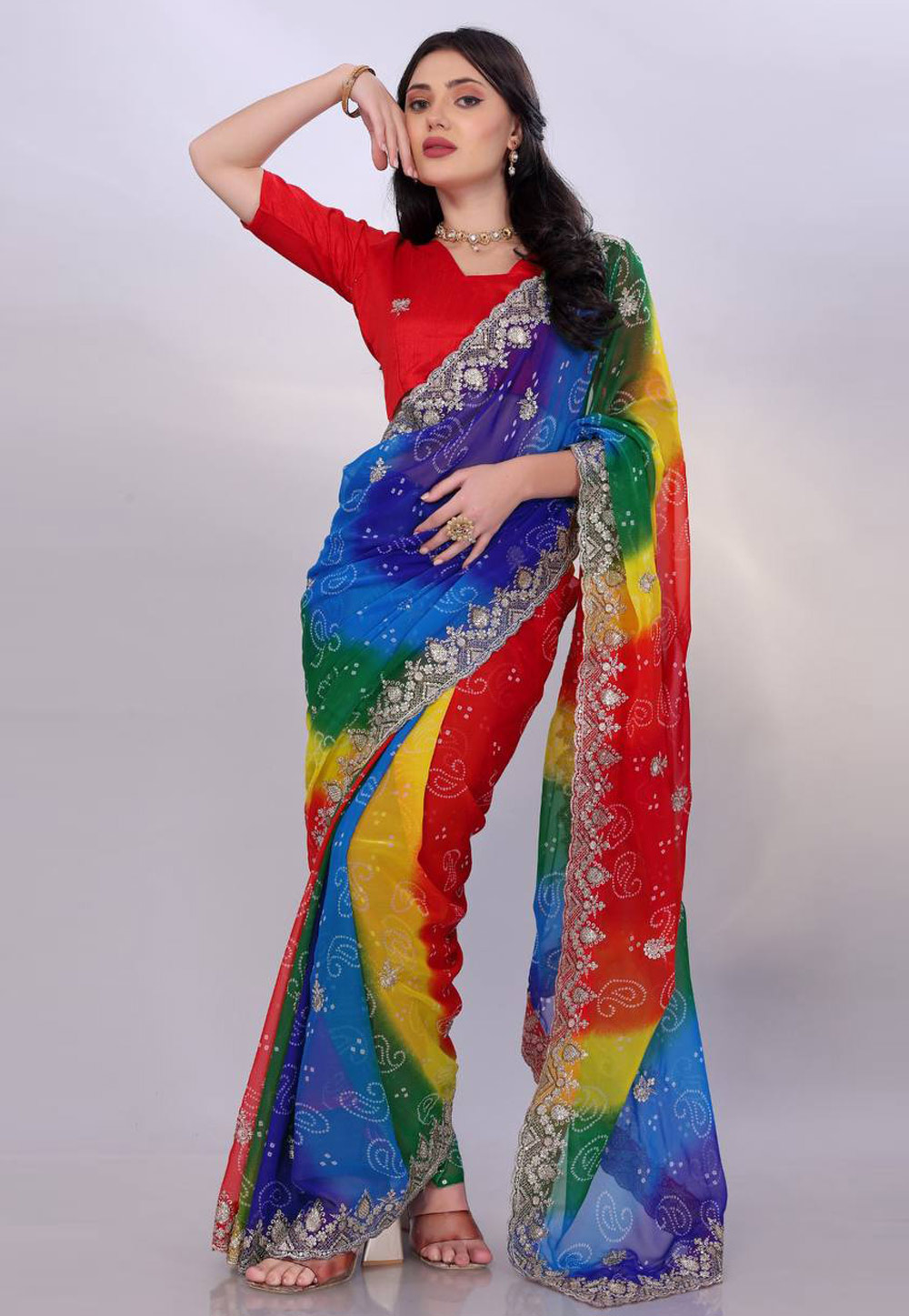 Multicolor Georgette Saree With Blouse 304983