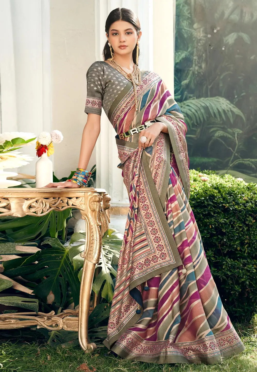 Multicolor Georgette Saree With Blouse 302829