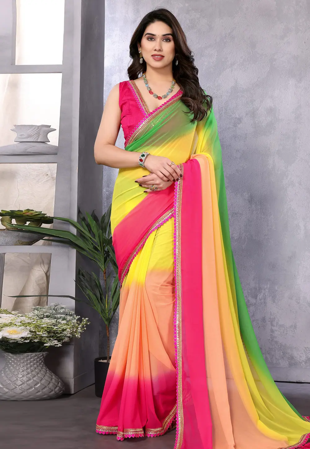 Multicolor Georgette Saree With Blouse 301981