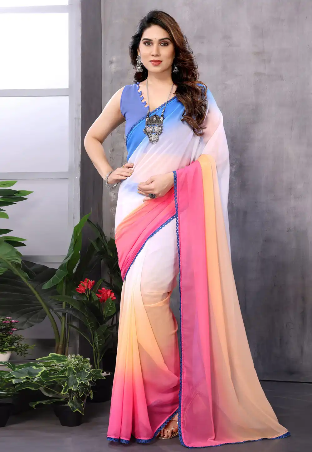 Multicolor Georgette Saree With Blouse 291768