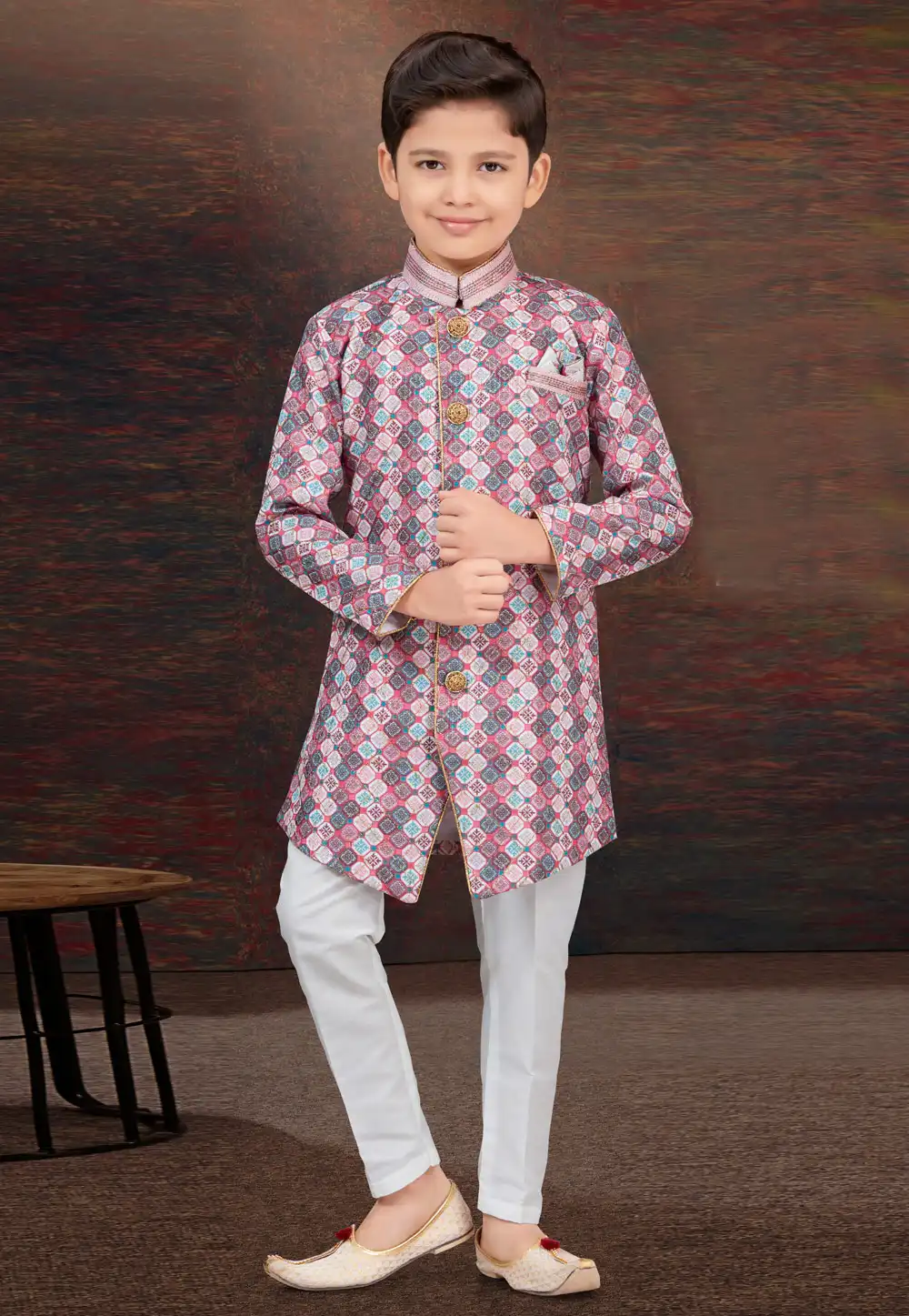 Multicolor Jacquard Kids Indo Western Sherwani 294922