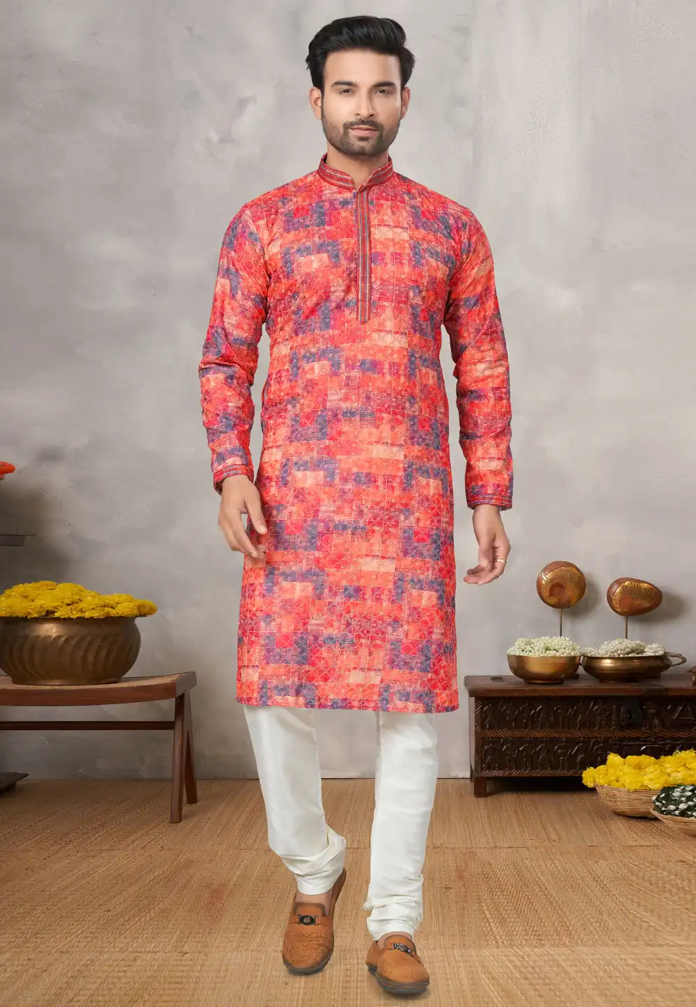 Multicolor Jacquard Kurta Pajama 293897