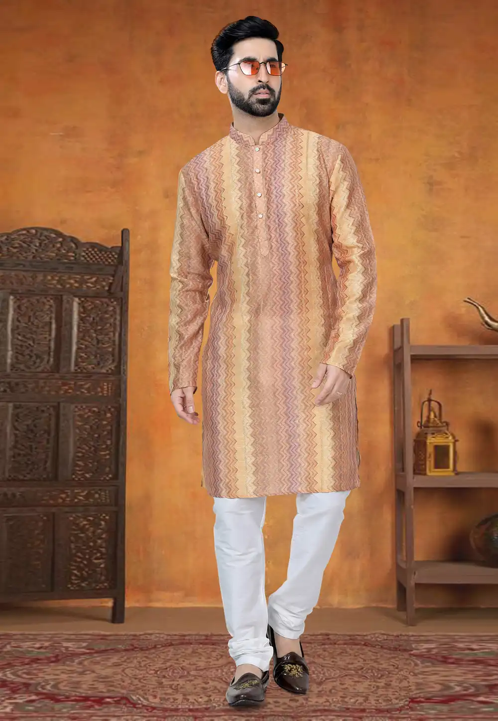 Multicolor Jacquard Kurta Pajama 295013