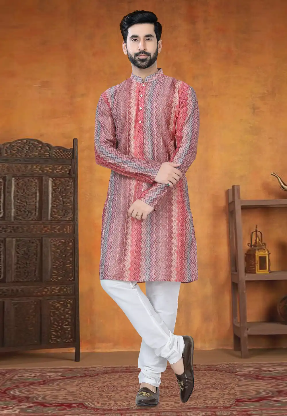 Multicolor Jacquard Kurta Pajama 295018