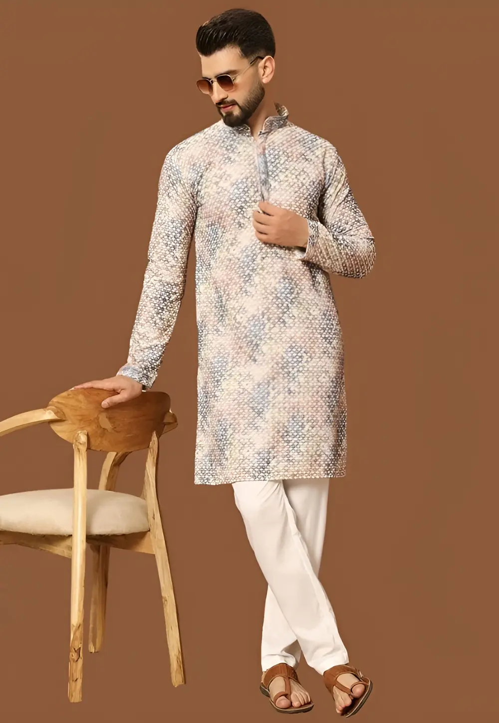 Multicolor Jacquard Silk Kurta Pajama 297888