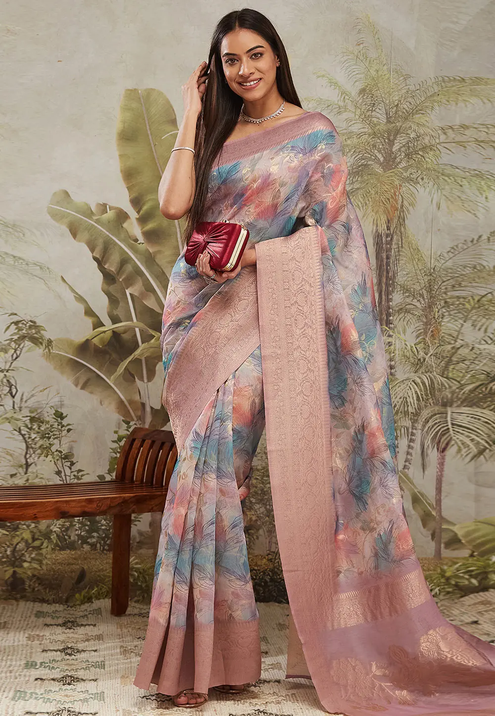 Multicolor Jacquard Silk Saree With Blouse 299487