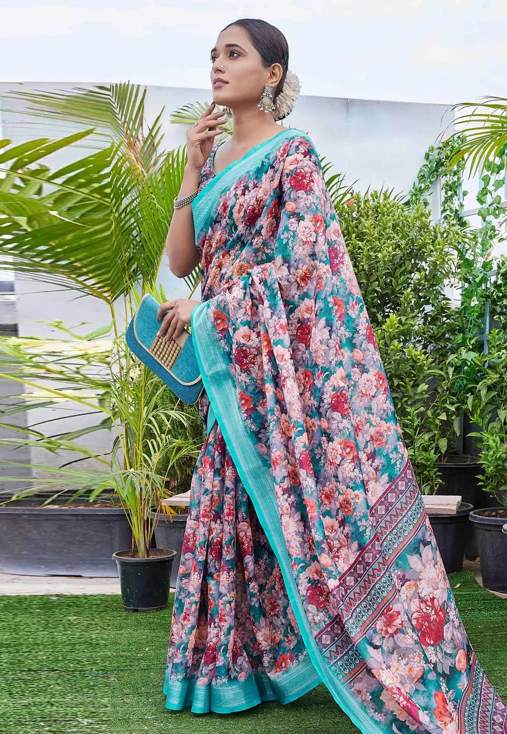 Multicolor Linen Saree With Blouse 296063