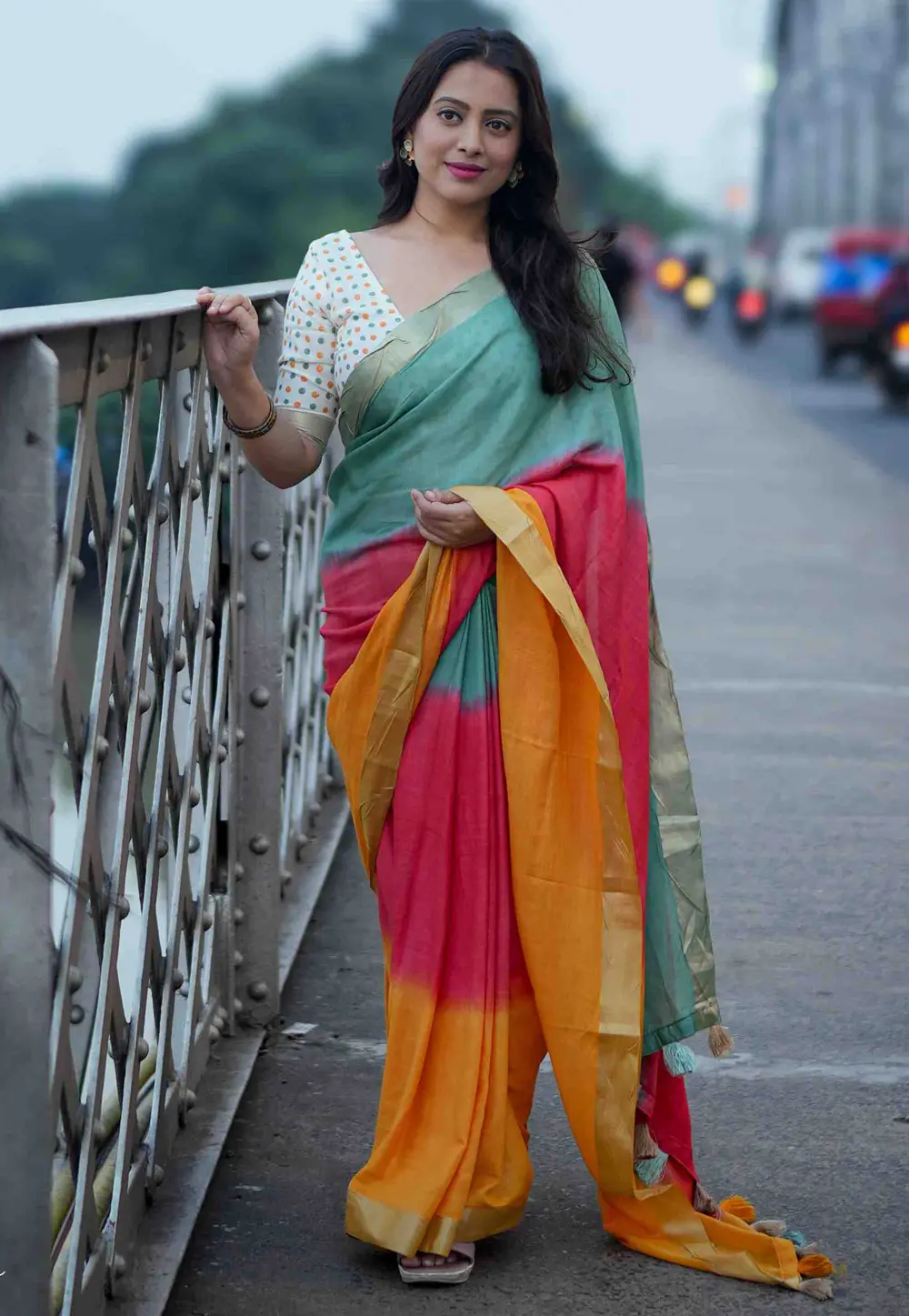 Multicolor Linen Saree With Blouse 303149