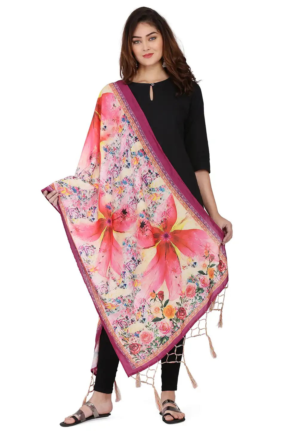 Multicolor Muslin Dupatta 292360