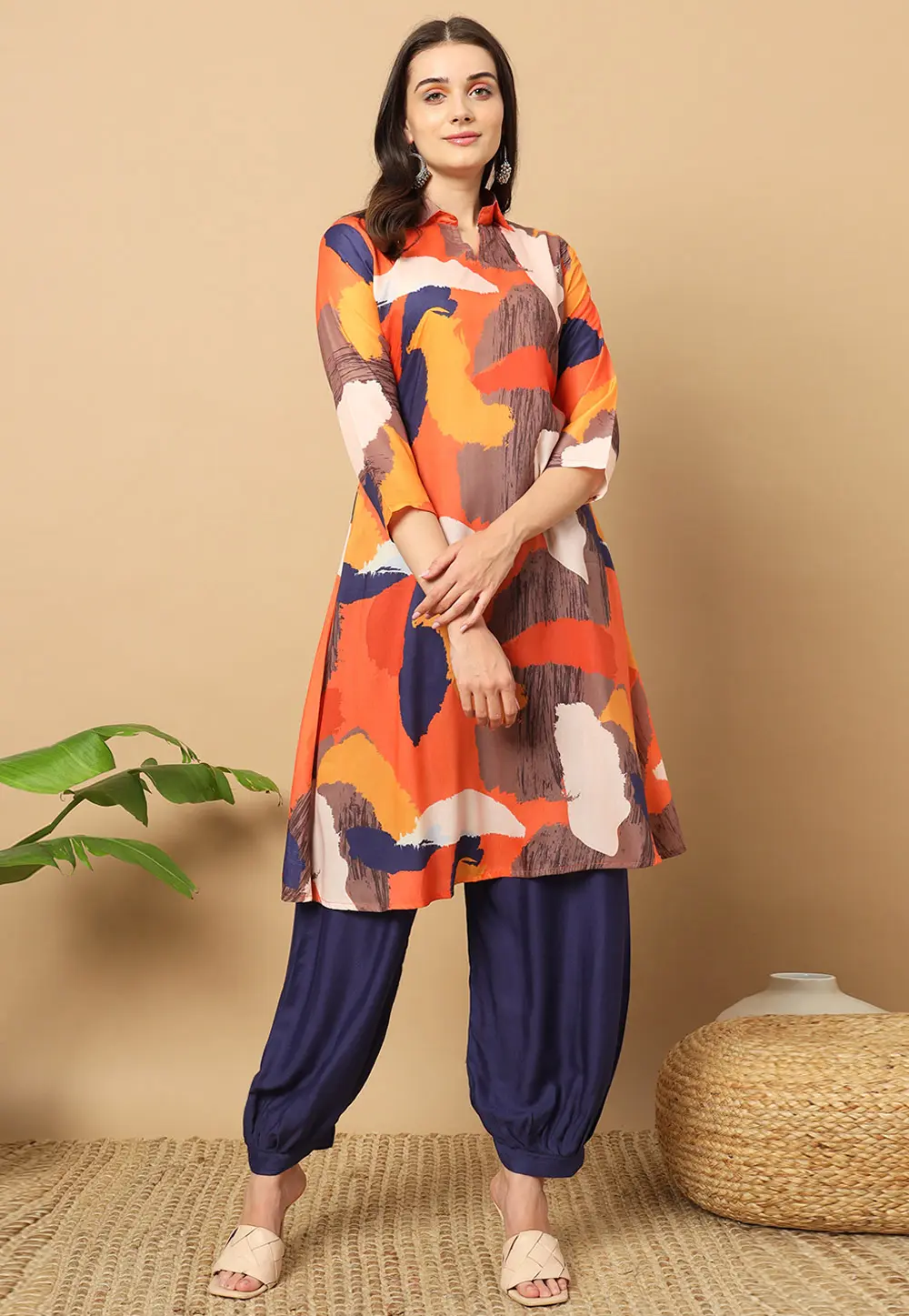 Multicolor Muslin Kurta Set With Dhoti 301187