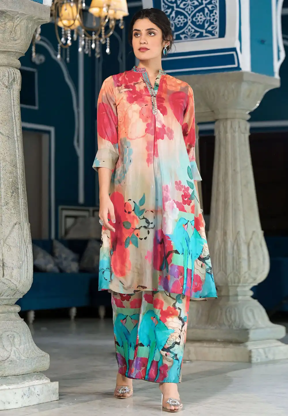 Multicolor Muslin Kurta Set With Palazzo 292022