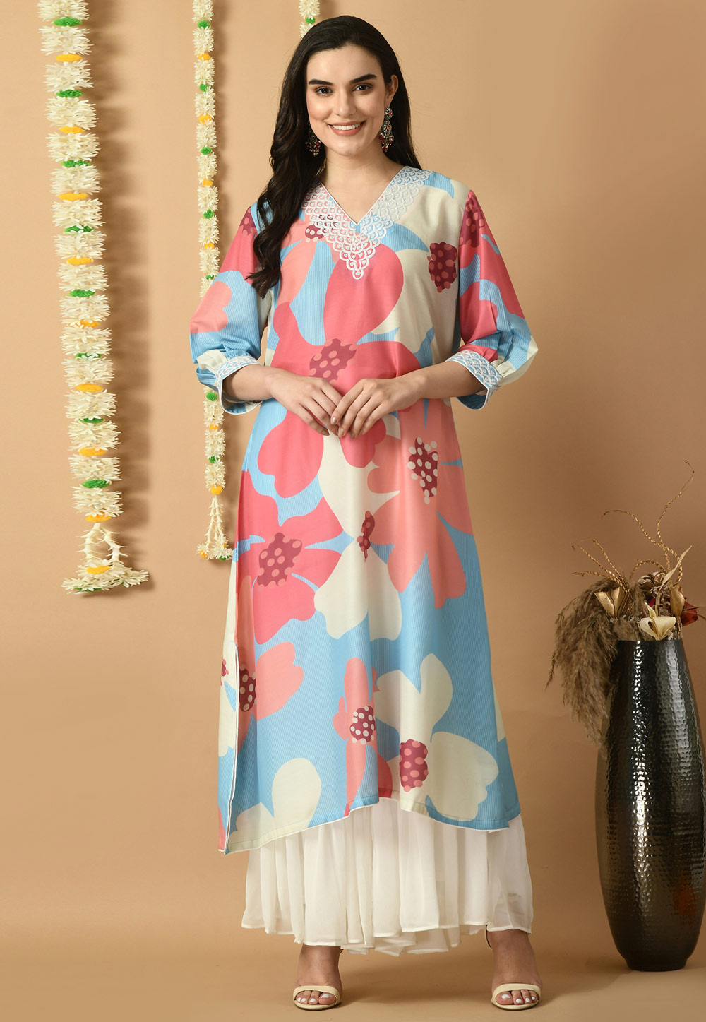 Multicolor Muslin Kurta Set With Sharara 305474