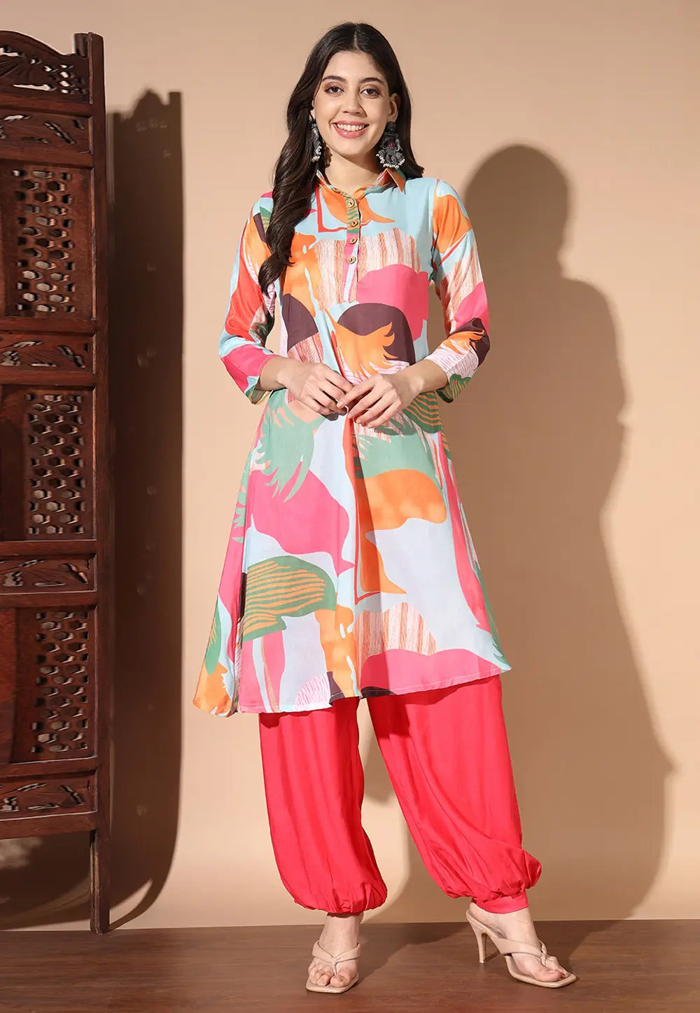 Multicolor Muslin Printed Co-Ords Set 300405