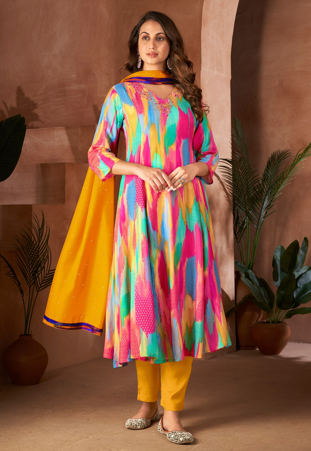 Multicolor Muslin Readymade Pakistani Suit 283587
