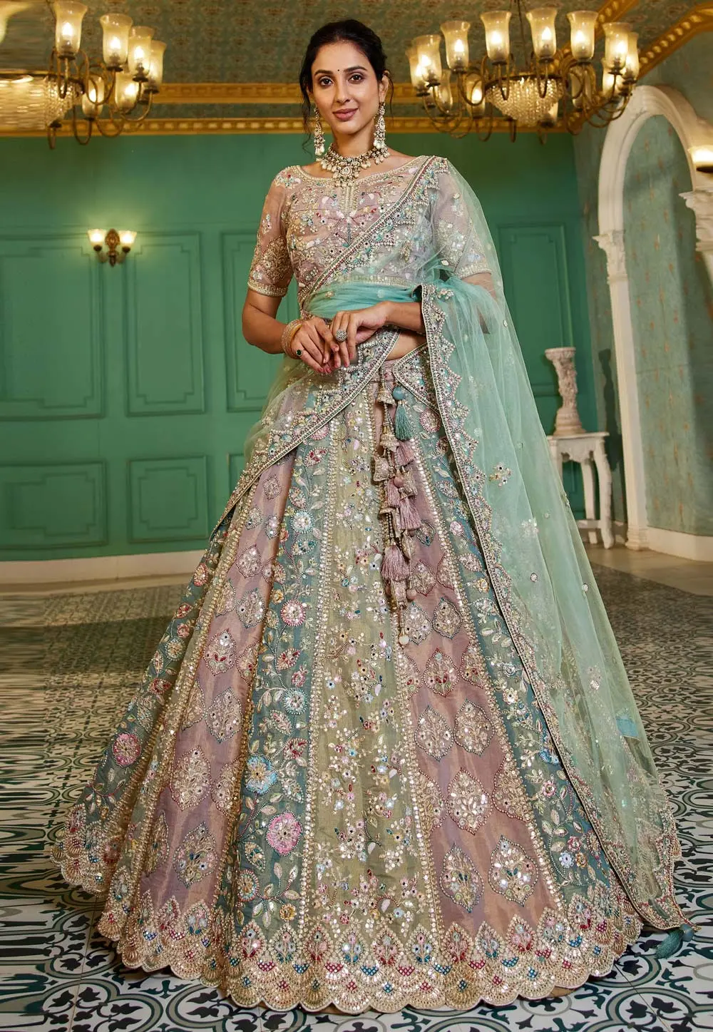 Multicolor Net Circular Lehenga Choli 304207