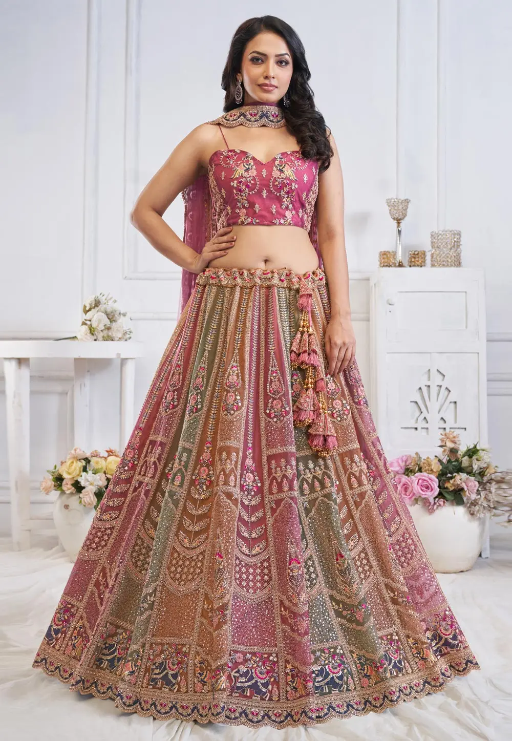 Multicolor Net Lehenga Choli For Wedding 297985