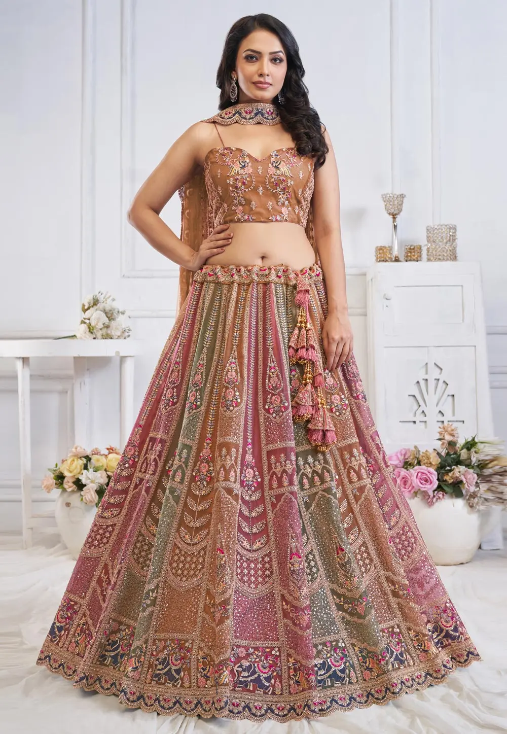 Multicolor Net Wedding Lehenga Choli 297984