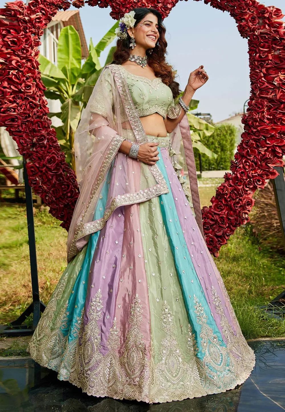 Multicolor Organza A Line Lehenga Choli 304192