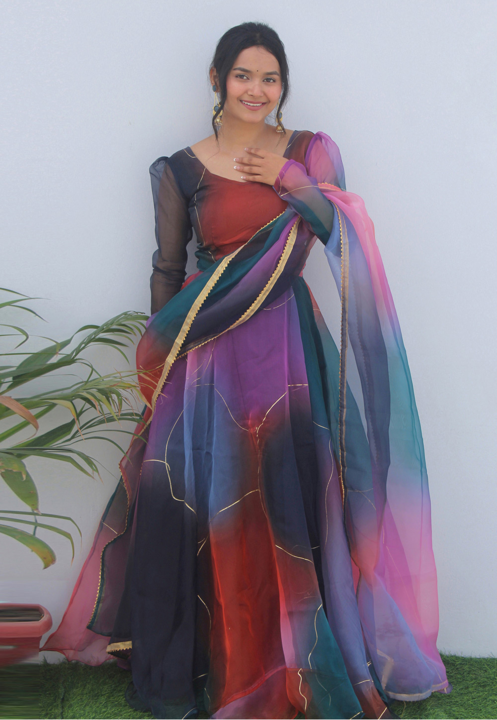 Multicolor Organza Printed Gown 279230