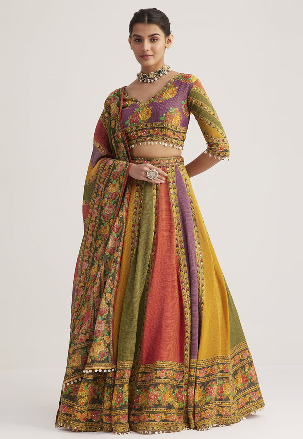 Multicolor Organza Readymade Circular Lehenga Choli 309603