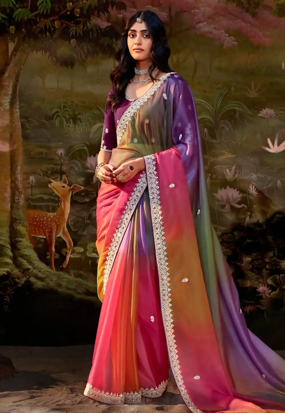 Multicolor Organza Saree With Blouse 292747