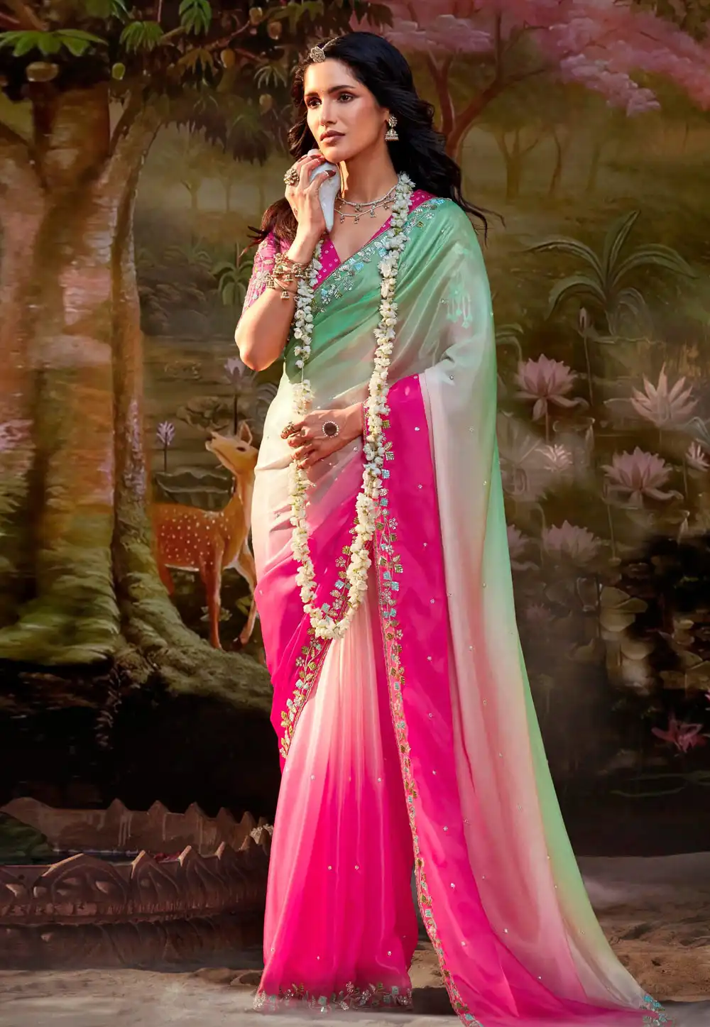 Multicolor Organza Saree With Blouse 292754