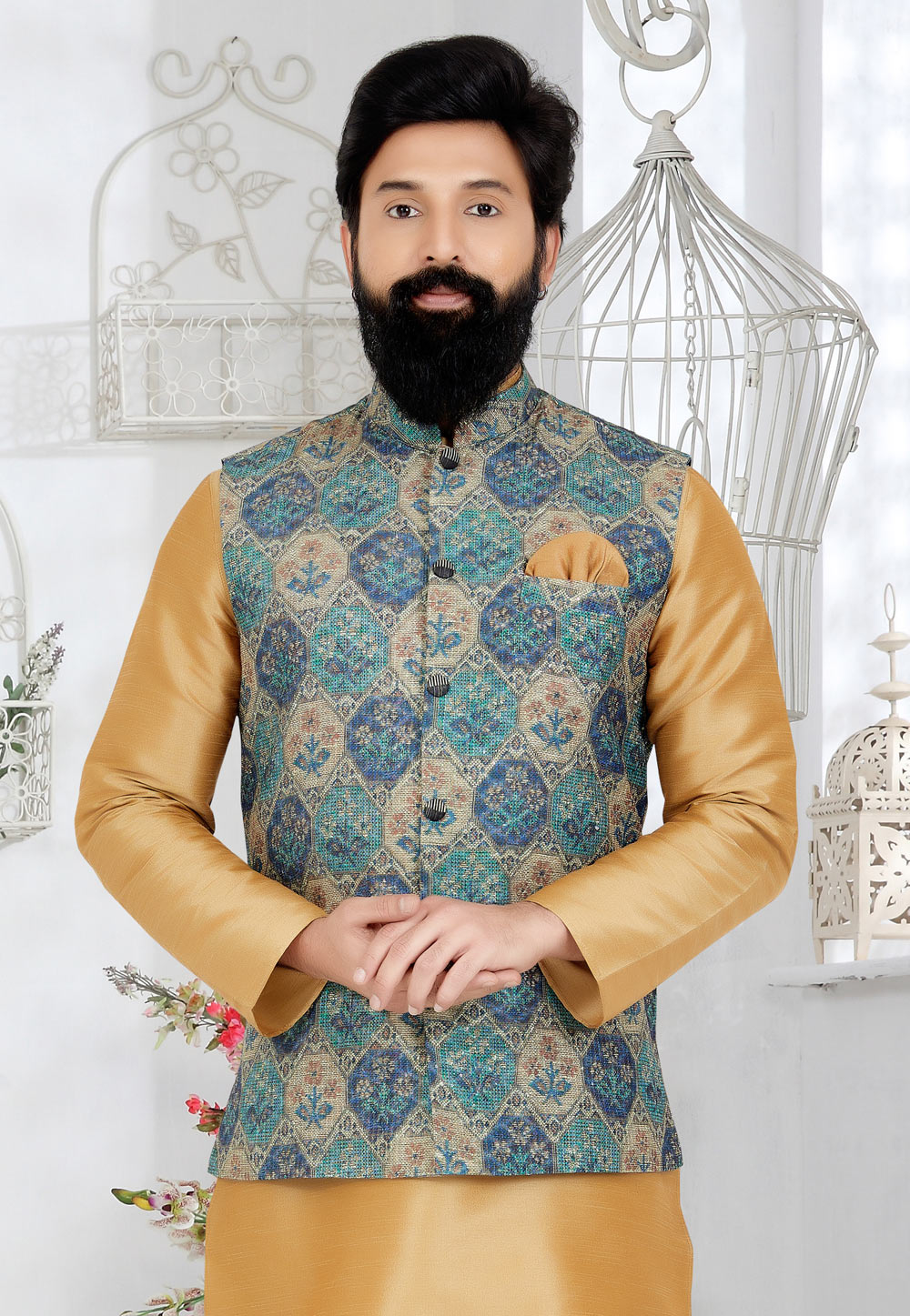 Multicolor Polyester Nehru Jacket 286798