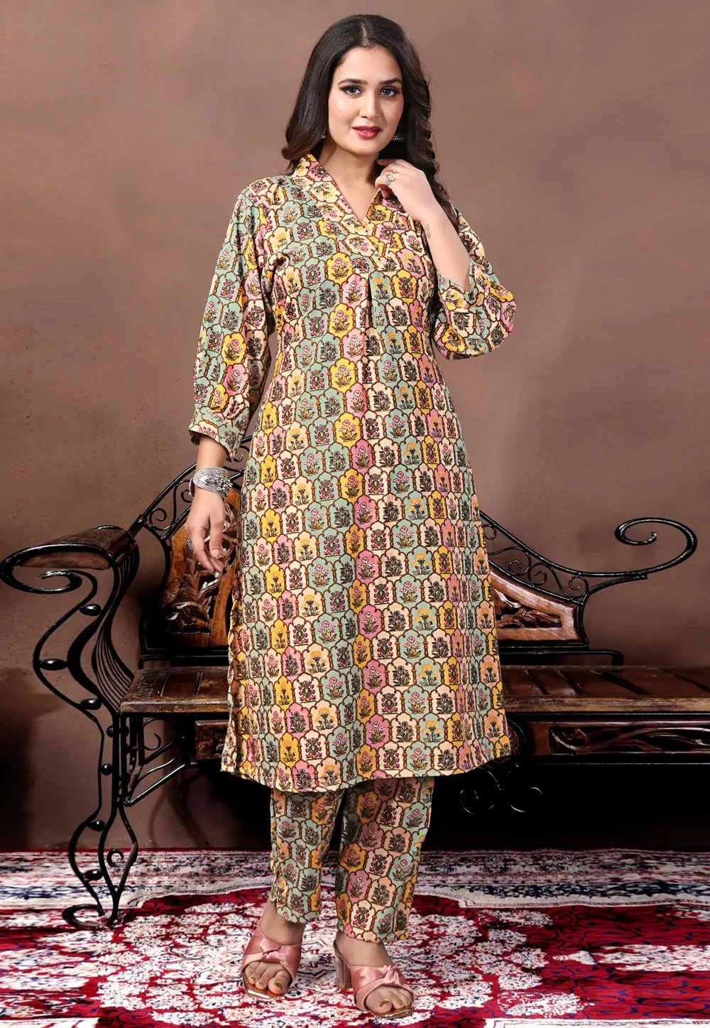 Multicolor Rayon Kurta Set With Pent 301076