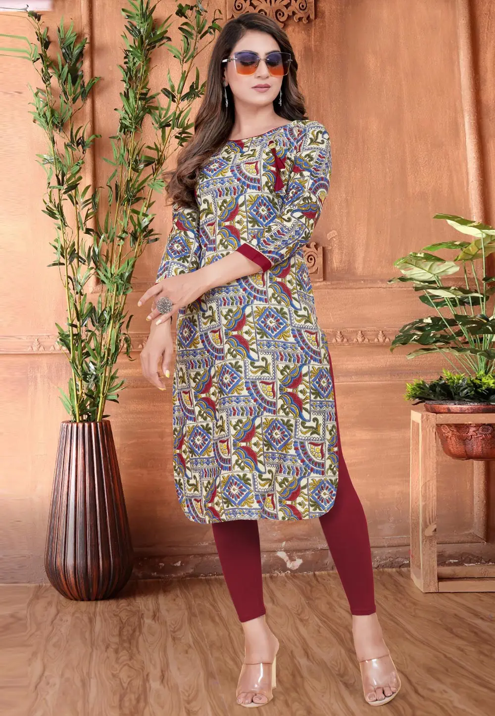 Multicolor Rayon Printed Long Kurti 295831