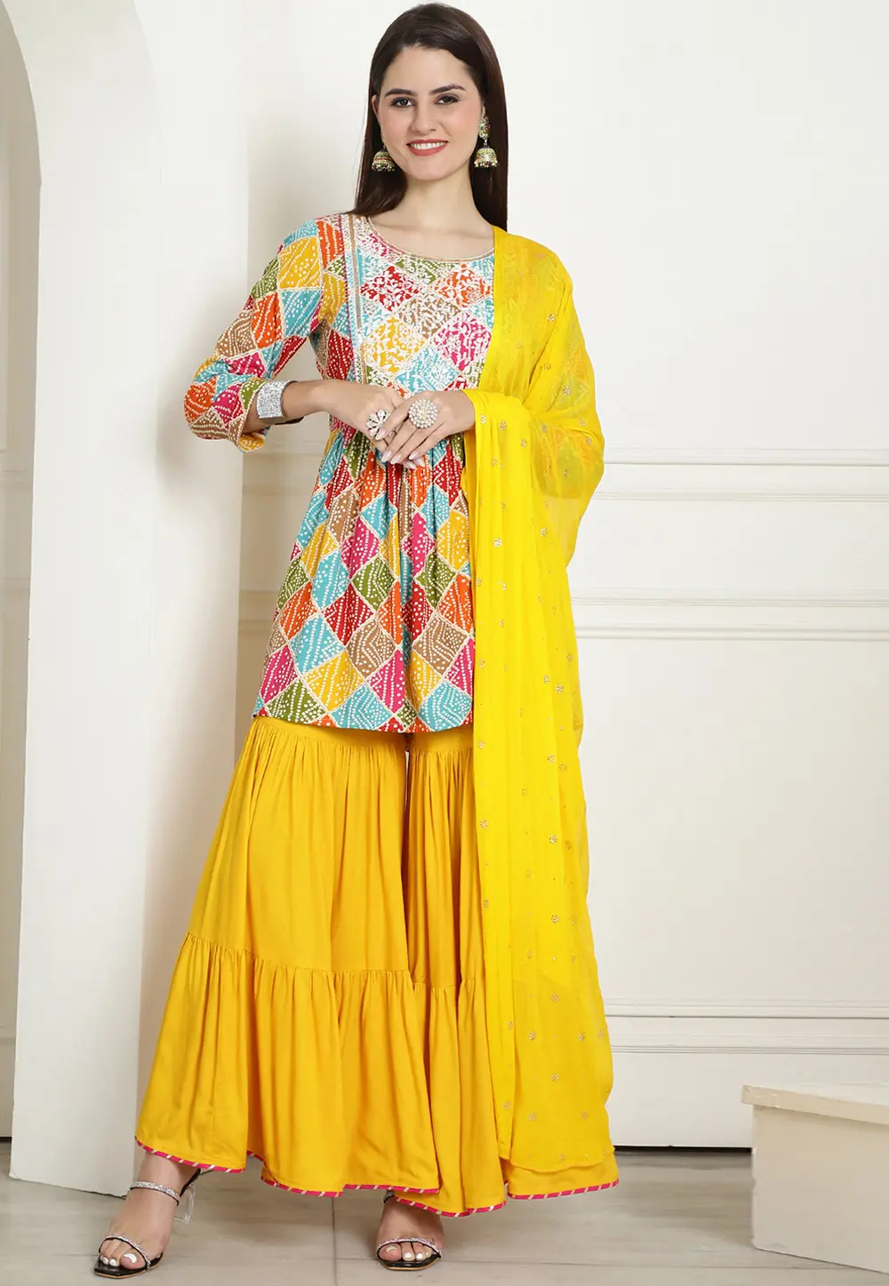 Multicolor Rayon Readymade Sharara Suit 303473